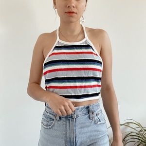 Zara Terry Striped Halter Top